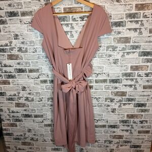 Dress the Population XL Dusty Rose V-Neck Cap Sleeve Back Tie Cocktail Dress NEW